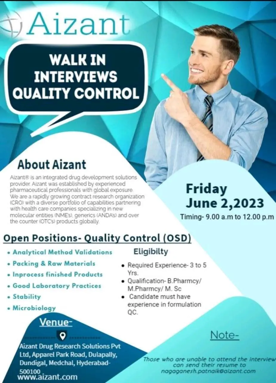 Aizant Drug Search Solutions Walk-in Drive for QC Professionals