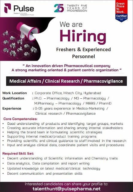 Clinical Research/ Pharmacovigilance / Medical Affairs jobs in hyderabad