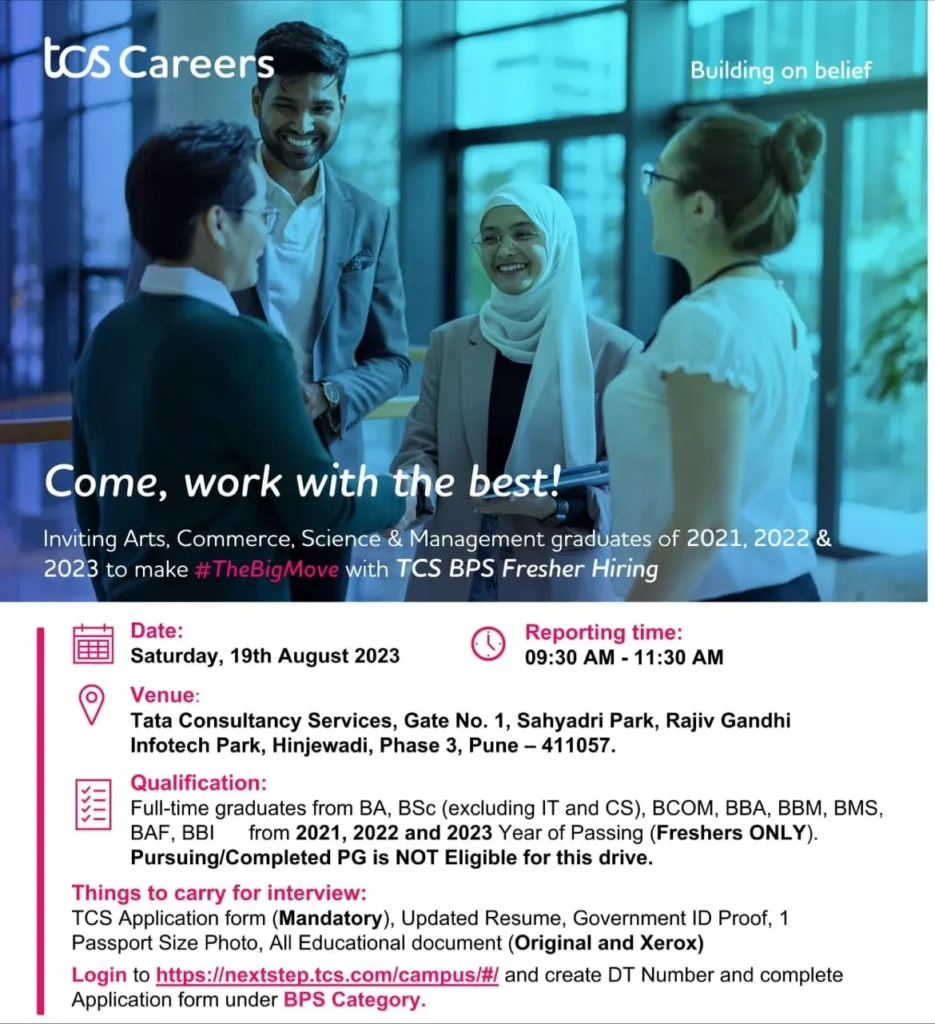 TCS Careers: Fresher Hiring for Arts, Commerce, Science & Management Graduates