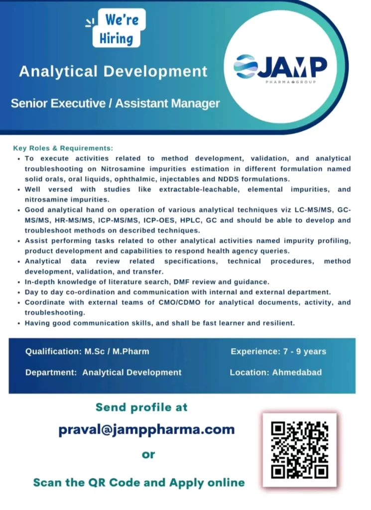 Send profile at praval@jamppharma.com