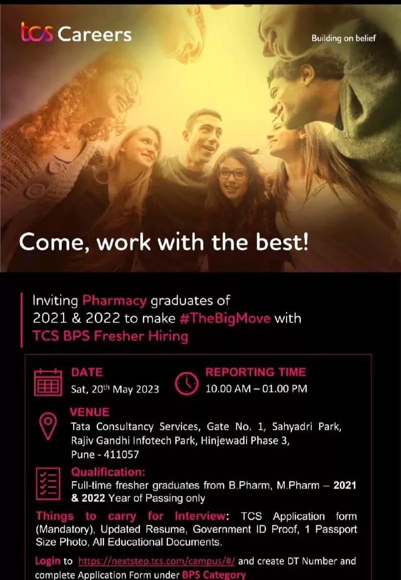 TCS BPS Freshers Off campus Drive for B Pharmacy Graduates