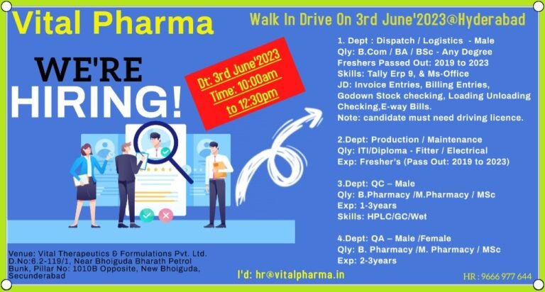 Vital Pharma walk in interview for Quality Assurance, Quality control ...
