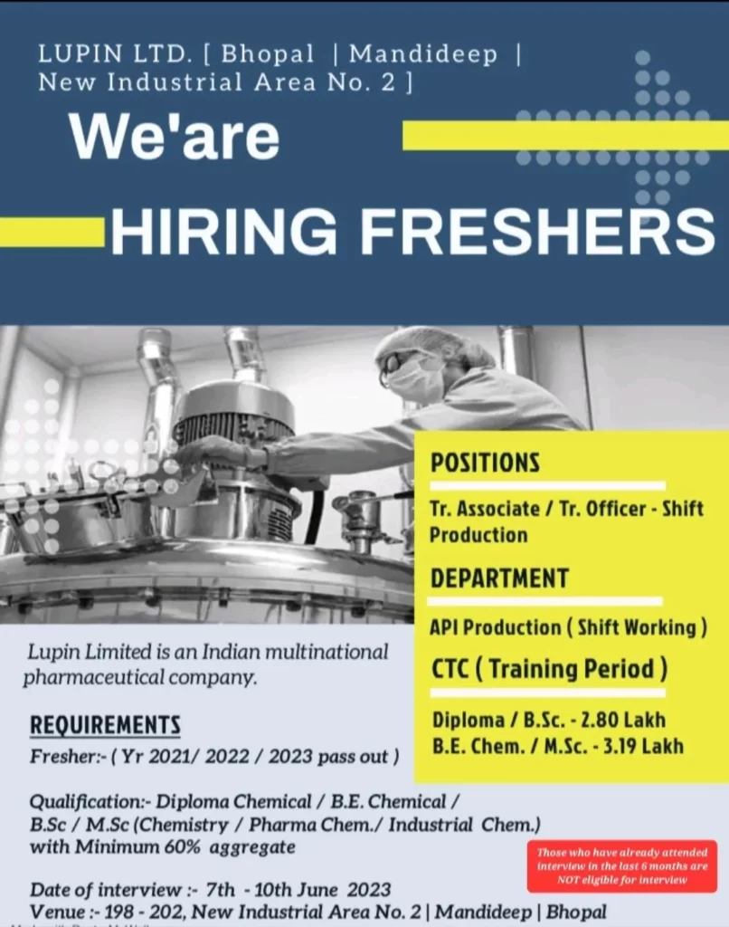 Lupin pharma walk-in interview for freshers Lupin pharma walk-in interview for freshers