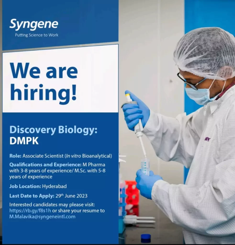 Syngene international Labs limited Hiring for M Pharma, MSC candidates