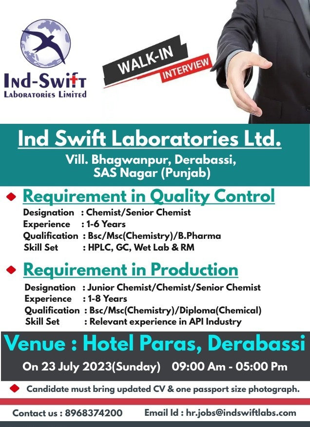 Ind-Swift Laboratories Limited Walk-In Interview: Quality Control and Production