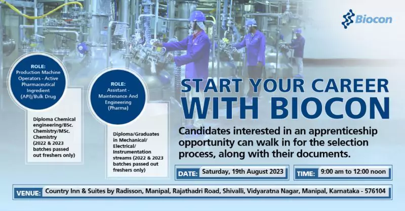 Biocon Internship opportunity for Diploma BSc. Chemistry MSc. Chemistry students