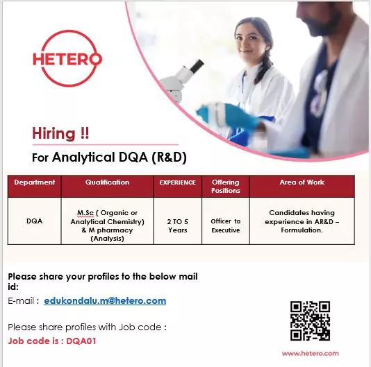 Join Heteros Analytical DQA Team Exciting Career Opportunities Await