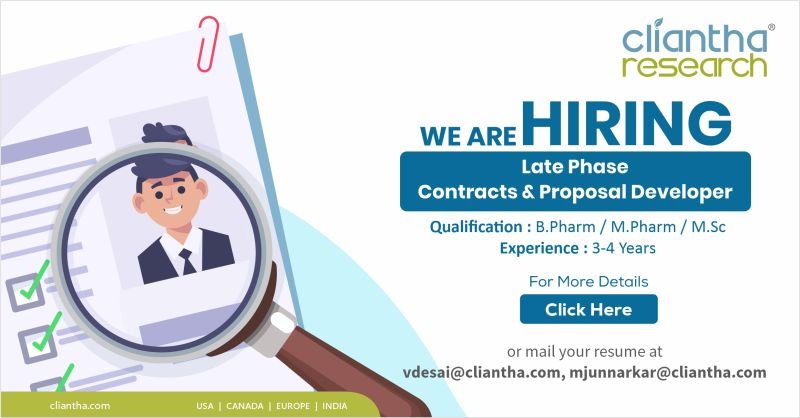 Cliantha Research hiring Late Phase Contracts & Proposal Developers