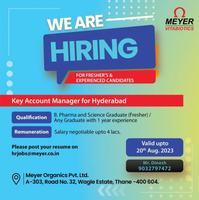 B. Pharma and Science Graduate (Fresher) jobs in hyderabad: Meyer Vitabiotics 1 B. Pharma and Science Graduate (Fresher) jobs in hyderabad: Meyer Vitabiotics