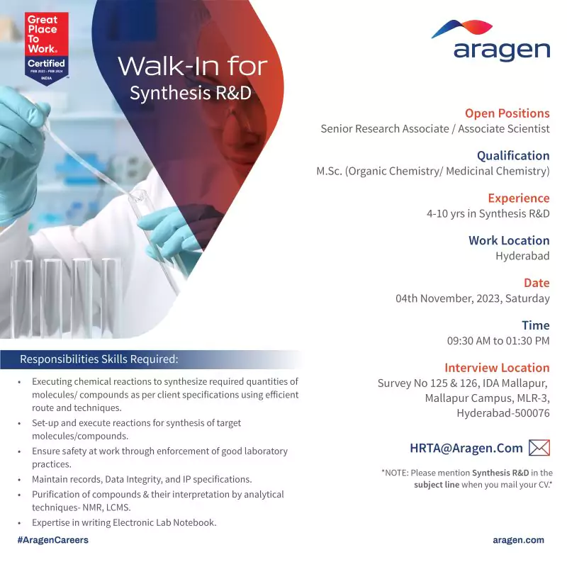 Aragen Lifesciences Walk-In Interview Exciting Opportunities in Synthesis R&D