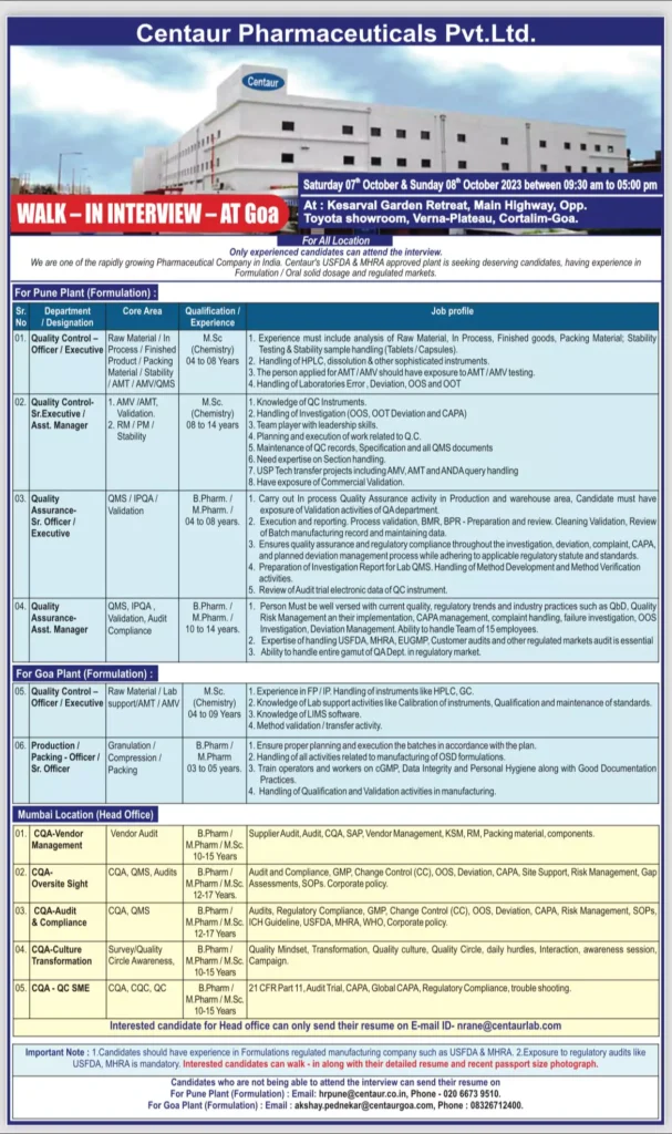 Join Centaur Pharmaceuticals - Pharma Jobs in Pune, Goa, and Mumbai 1 Join Centaur Pharmaceuticals - Pharma Jobs in Pune, Goa, and Mumbai"