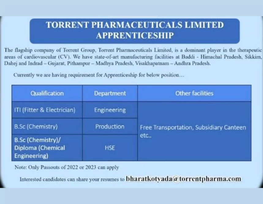 Torrent Pharmaceuticals as an Apprentice - Apply Now