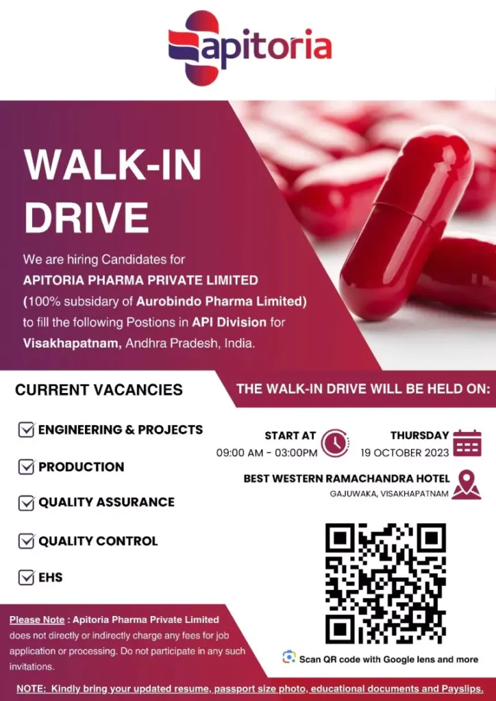 Aurobindo Pharma Walk-In Drive - Multiple Positions - Visakhapatnam