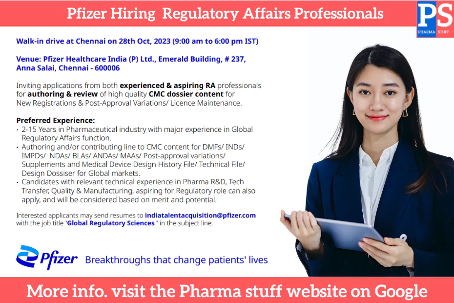 Pfizer Hiring Global Regulatory Affairs Professionals