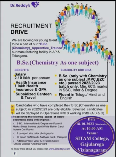 B.Sc. Chemistry Apprentice Trainee at Dr. Reddy's - Apply Now