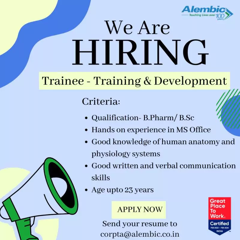 Alembic Pharmaceuticals Freshers Job Vacancies in Training & Development