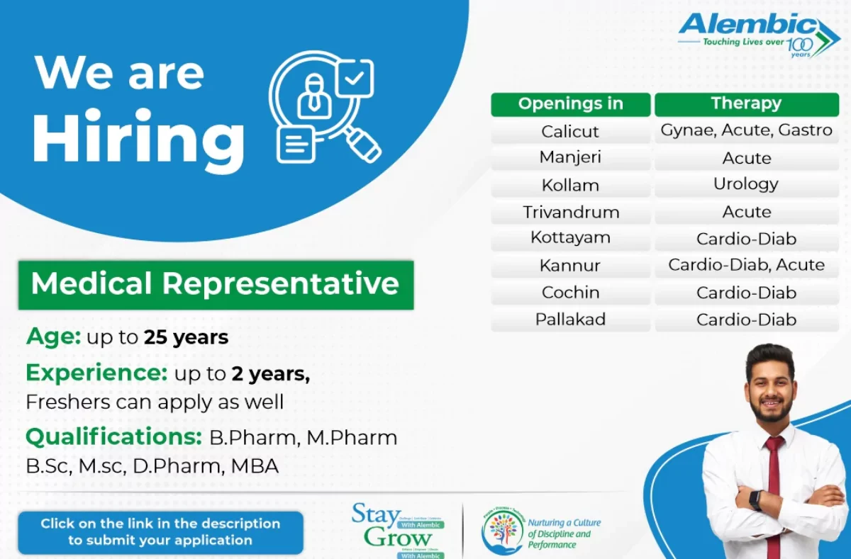 Alembic Pharmaceuticals Virtual Recruitment Drive for Medical Representatives in Kerala