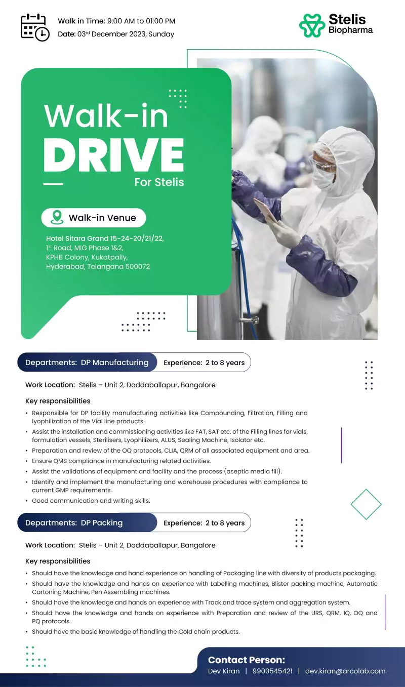 Stelis Biopharma Careers Elevate Your Biopharmaceutical Journey at the Walk-in DRIVE