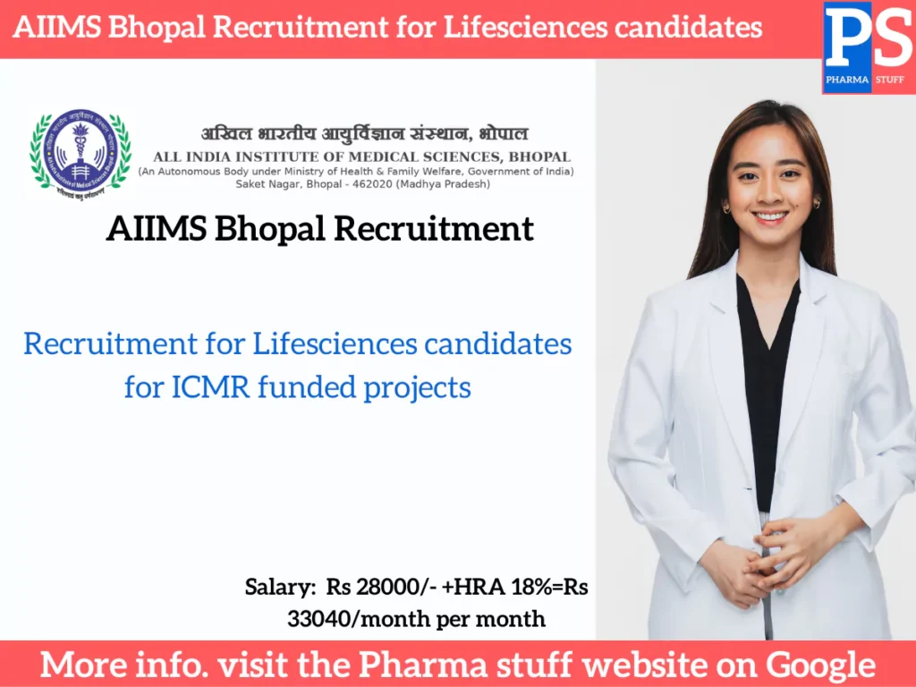 AIIMS Bhopal Recruitment for Lifesciences candidates for ICMR funded projects
