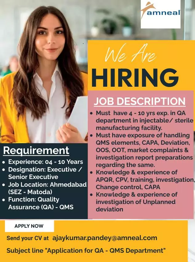 Amneal Pharmaceuticals Jobs: Exciting Opportunities in QA - QMS Department