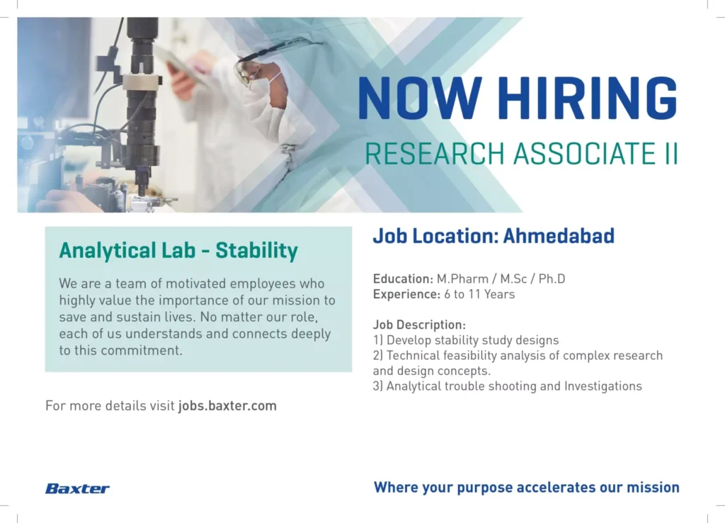 Baxter Hiring Analytical Lab Research Associates in Ahmedabad