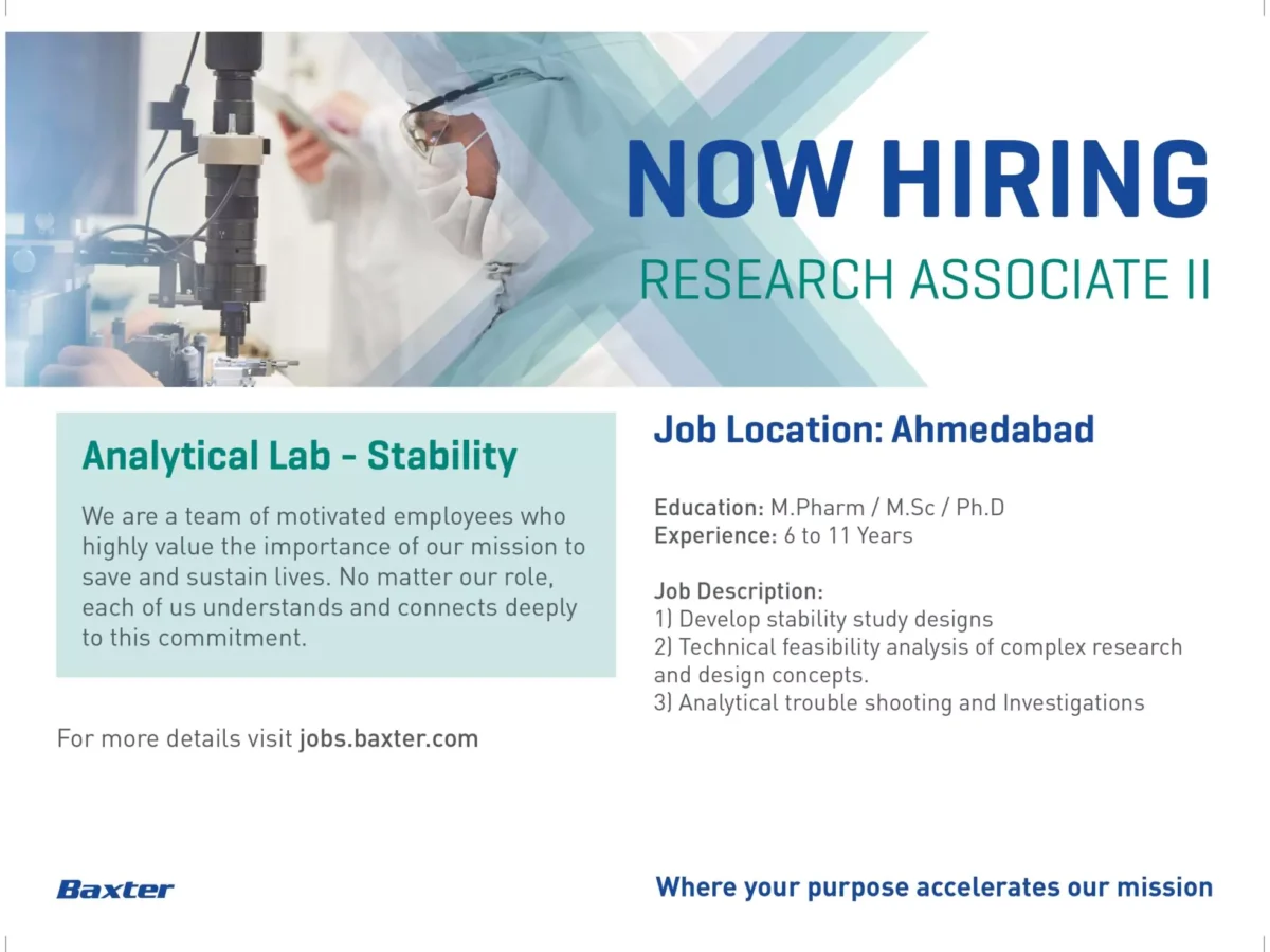 Baxter Hiring Analytical Lab Research Associates in Ahmedabad