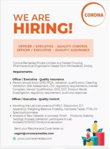 Quality Assurance and Control Jobs at Corona Remedies