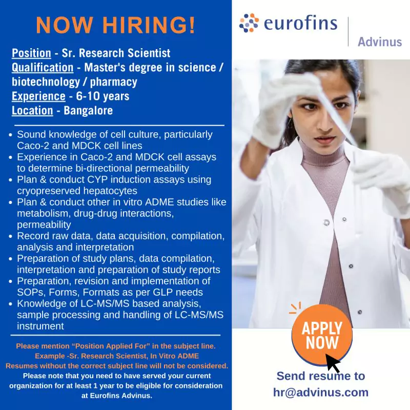 Eurofins Advinus Hiring a Sr. Research Scientist in In Vitro ADME!