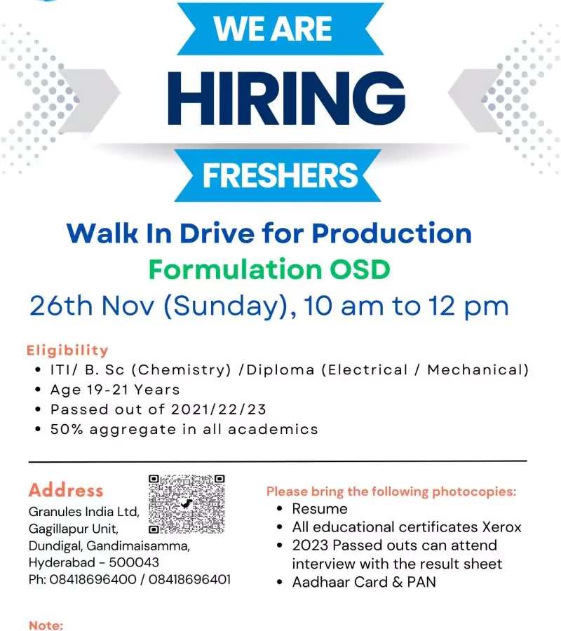 Granules India Pharma Hiring Drive