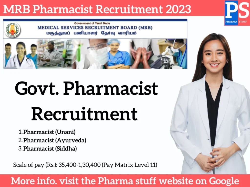 MRB Pharmacist Recruitment 2023: Apply for Unani, Ayurveda, Siddha Positions