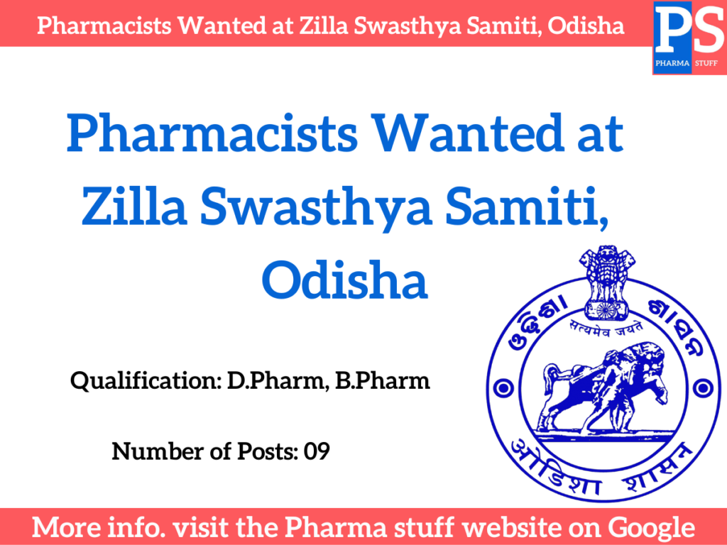 Pharmacists Wanted at Zilla Swasthya Samiti, Odisha