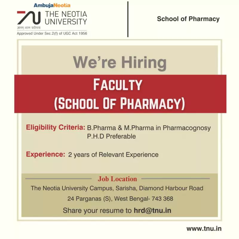 Faculty Openings in Pharmacognosy at The Neotia University