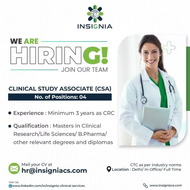 Insignia Clinical Services Hiring Clinical Study Associates Wanted