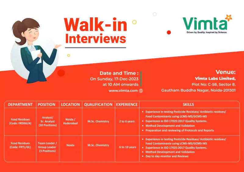 Vimta Labs Walk-in Interviews in Noida for Analyst Sr. Analyst (10 Positions)