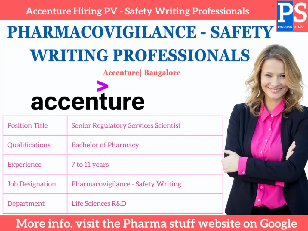 Accenture Hiring Pharmacovigilance - Safety Writing Professionals