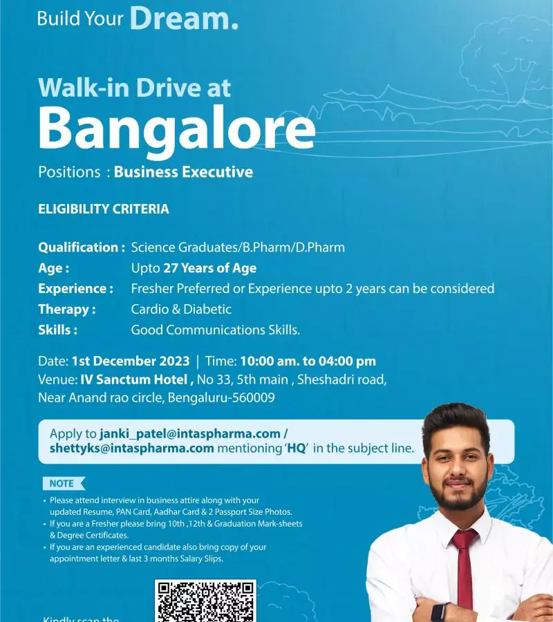 INTAS Walk-in for B.Pharm/D.Pharm in Bangalore