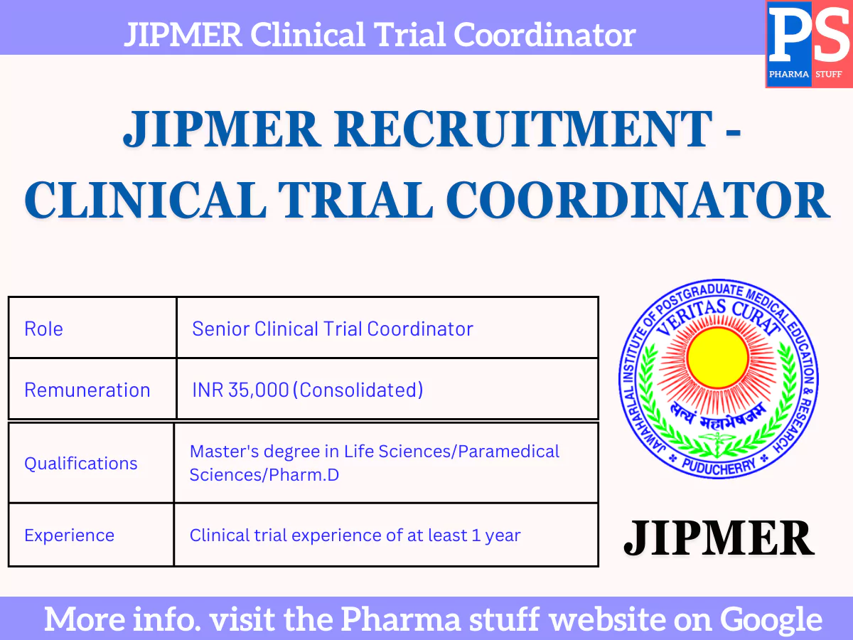 JIPMER Recruitment for Clinical Trial Coordinator