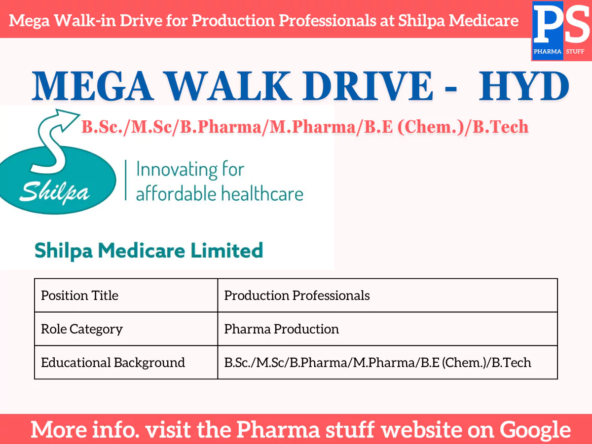 Mega Walk-in Drive for Production Professionals at Shilpa Medicare