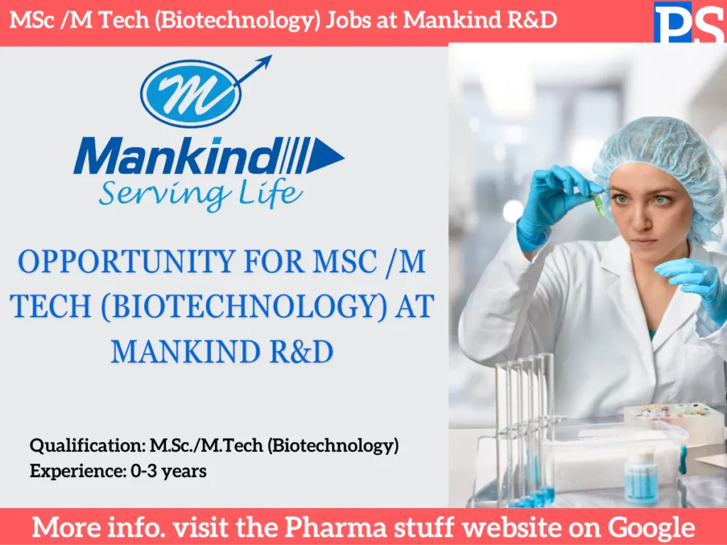 Opportunity for MSc /M Tech (Biotechnology) at Mankind R&D