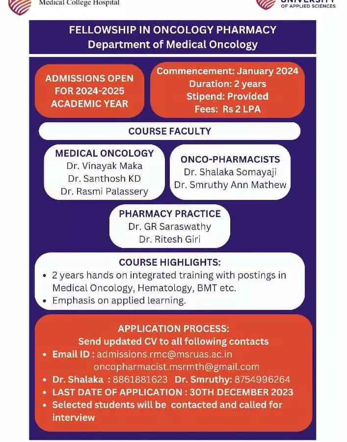 Ramaiah University Oncology Pharmacy Fellowship