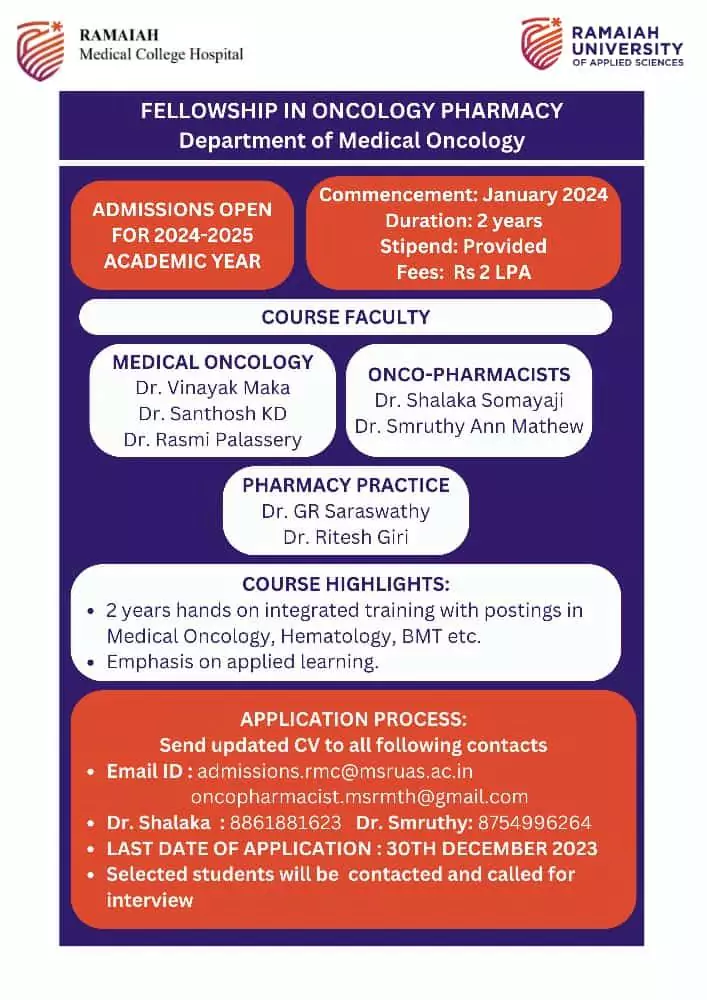 Ramaiah University Oncology Pharmacy Fellowship