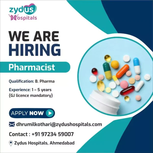 Zydus Hospitals Hiring: Pharmacist Job Vacancy in Ahmedabad