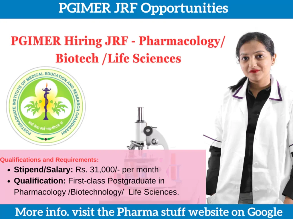 PGIMER Hiring JRF in Pharmacology/Biotech/Life Sciences