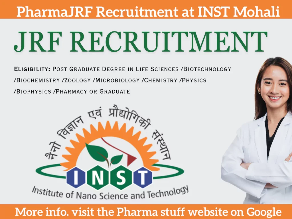 Pharma, Lifesciences JRF Recruitment at INST Mohali