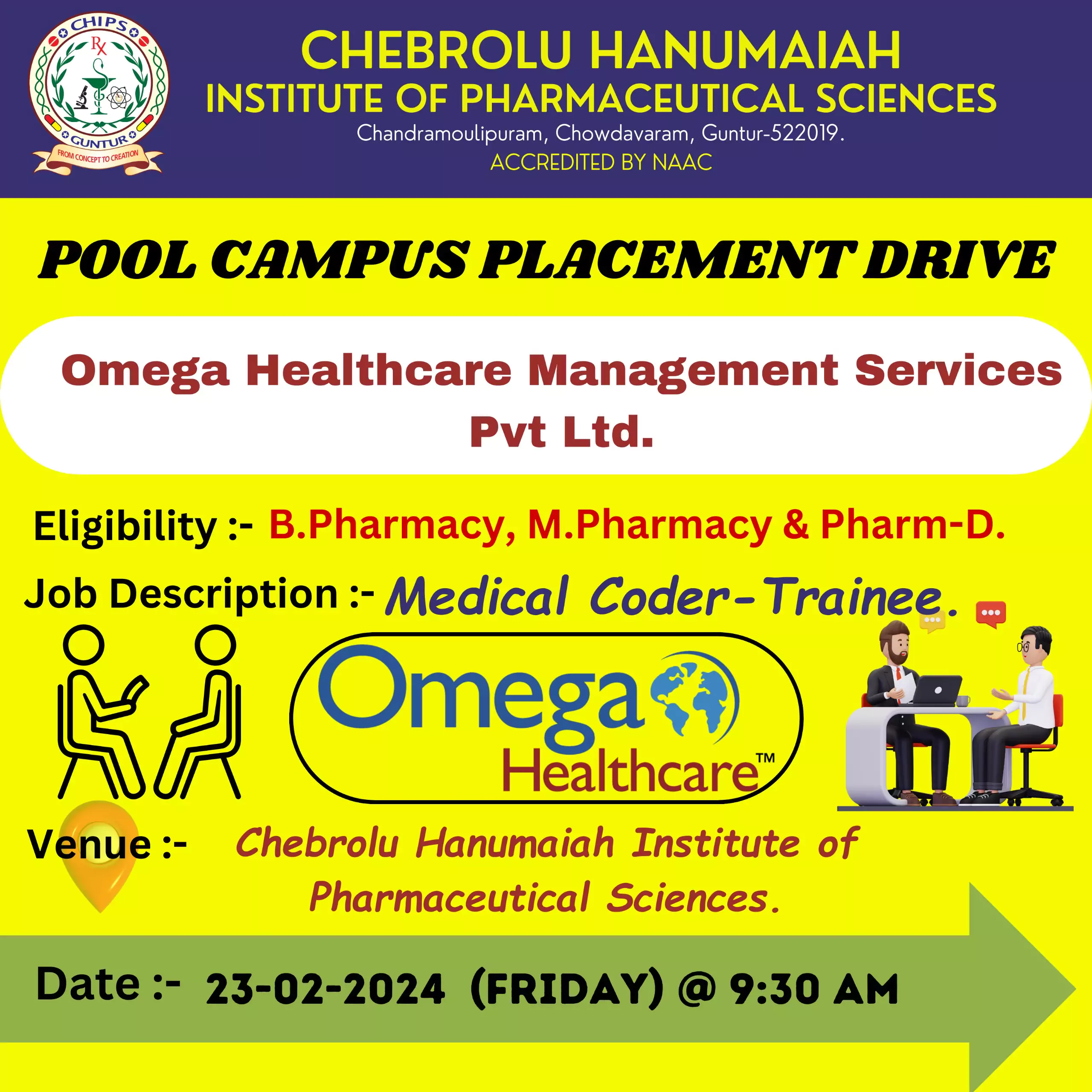 Fresher Medical Coding Vacancies in Vijayawada B. Pharmacy, M. Pharmacy & Pharm-D Graduates Invited for a Pool Campus Drive at Chebrolu Hanumaiah Institute of Pharmaceutical Sciences