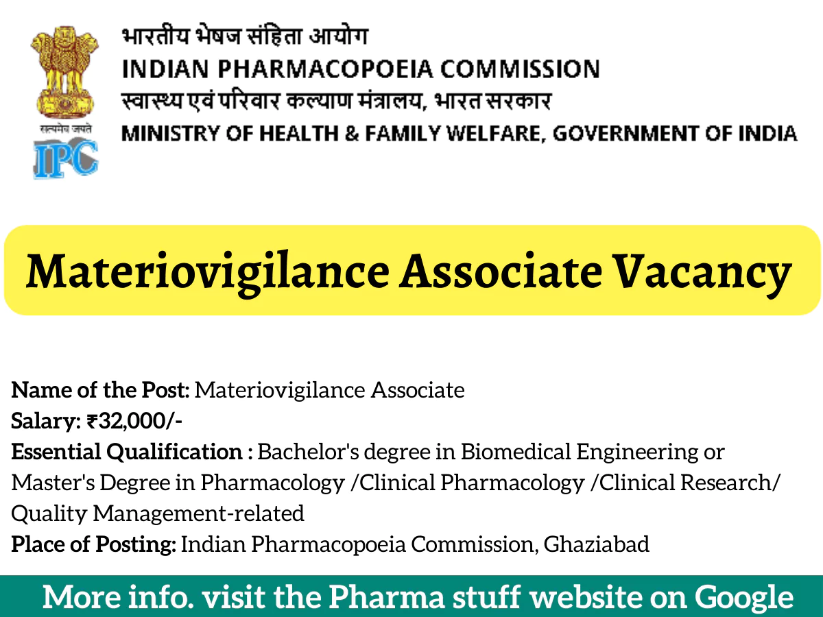 Materiovigilance Associate Vacancy at Indian Pharmacopoeia Commission