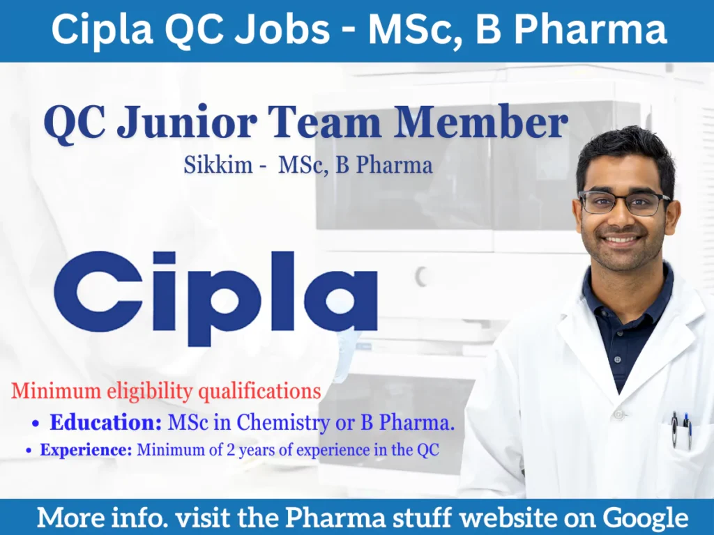 Cipla Sikkim Hiring QC Junior Team Member - MSc, B Pharma