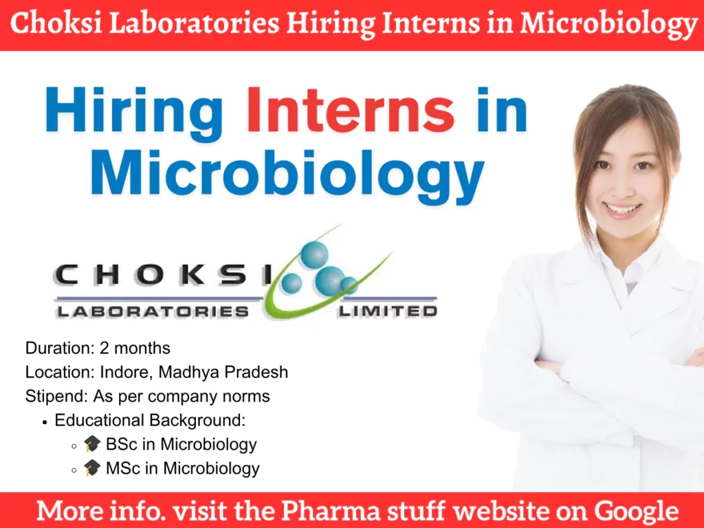 Choksi Laboratories Hiring Interns in Microbiology