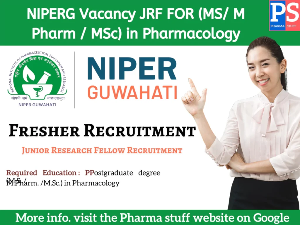 NIPERG Vacancy for Junior Research Fellow (MS/ M Pharm / MSc) in Pharmacology