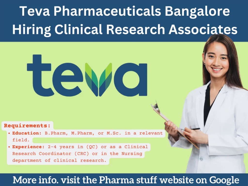 Teva Pharmaceuticals Bangalore Hiring Clinical Research Associates